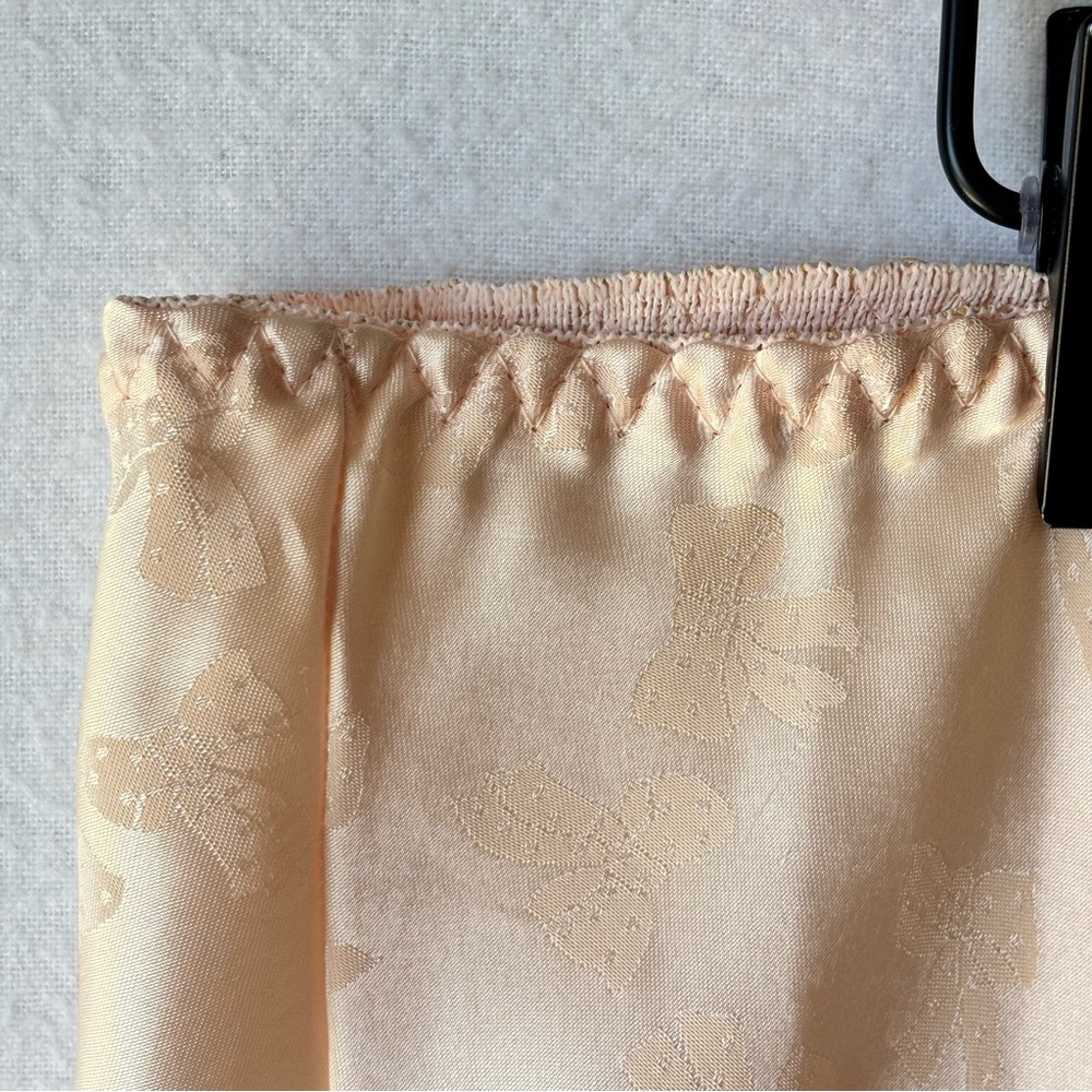 Vintage 80s Barbizon Silk Long Skirt Womens Large Blush Pink Coquette Bows Lace - Picture 9 of 12